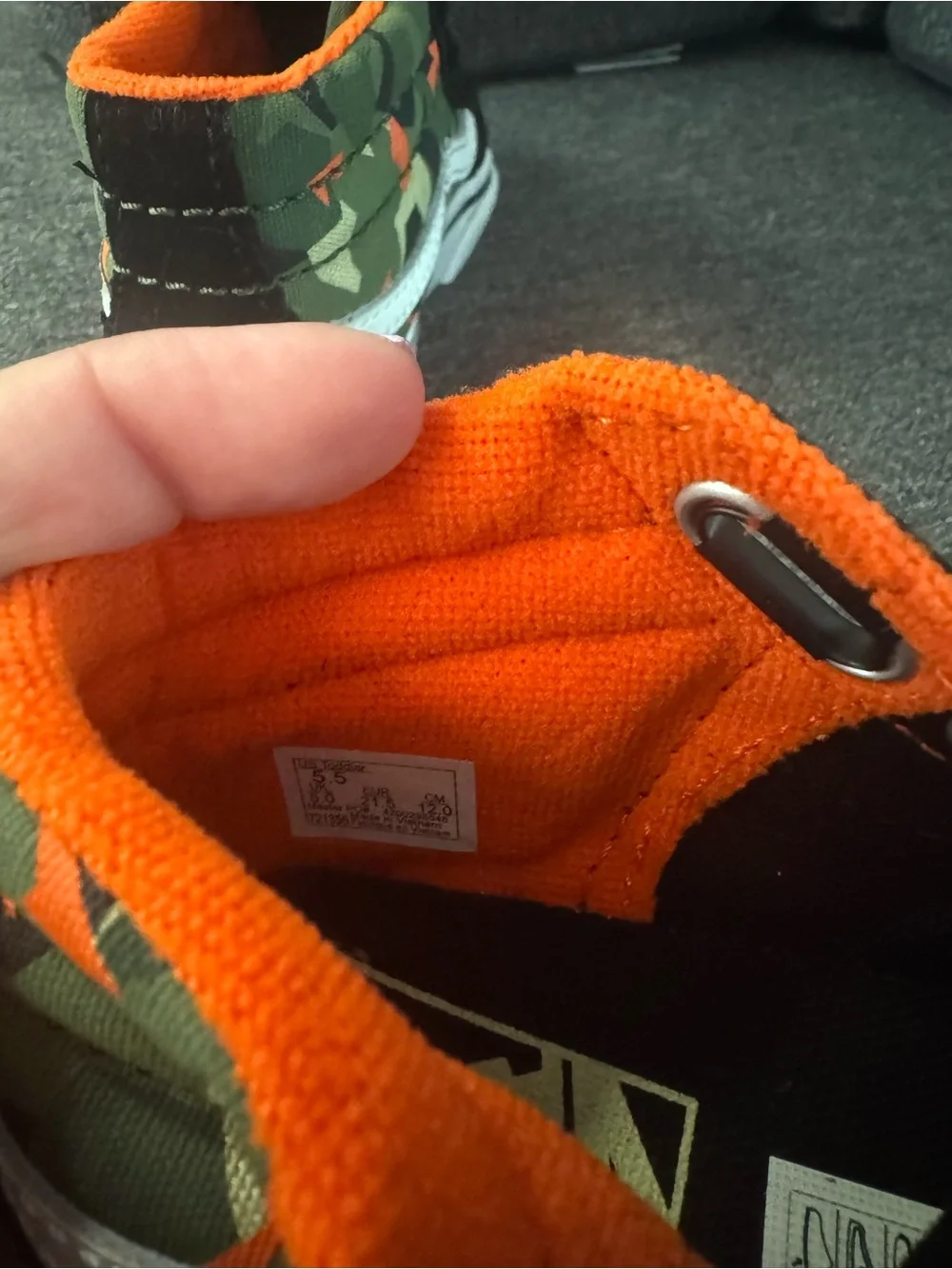 Vans Kids High-Top Camouflage Sneakers with Orange Lining